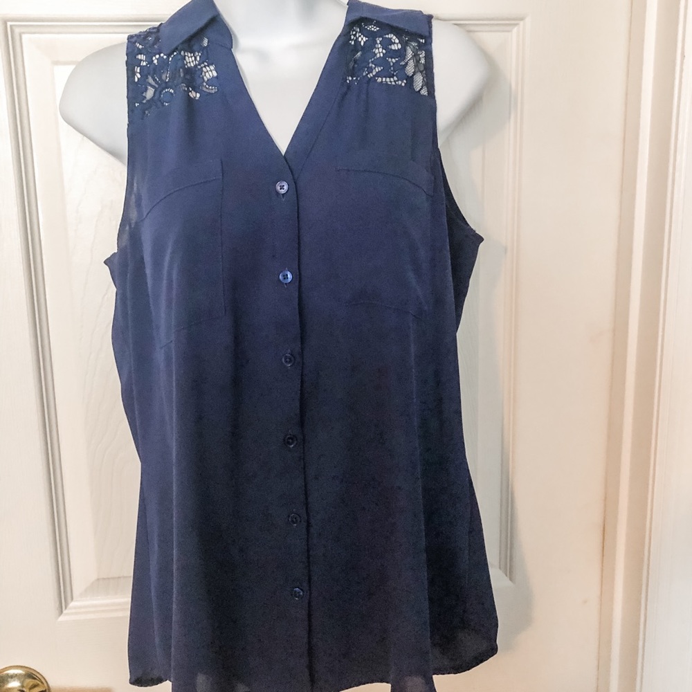 Express Portofino Blouse - M- Royal Blue with Lace